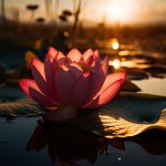 Fleur de lotus au coucher du soleil, symbole de détente et de recentrage